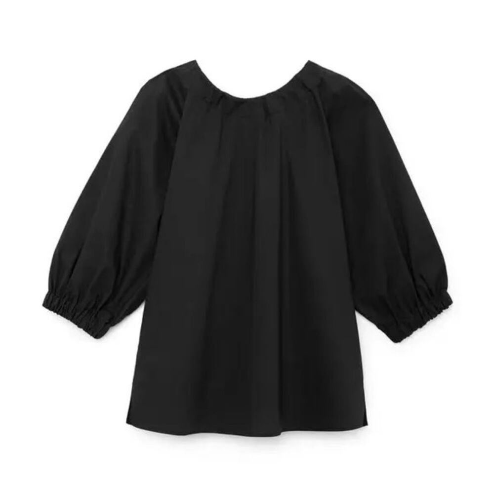 G label by Goop Jen Tie-Back Puff-Sleeve Top Black 100% Cotton Italy Size 4